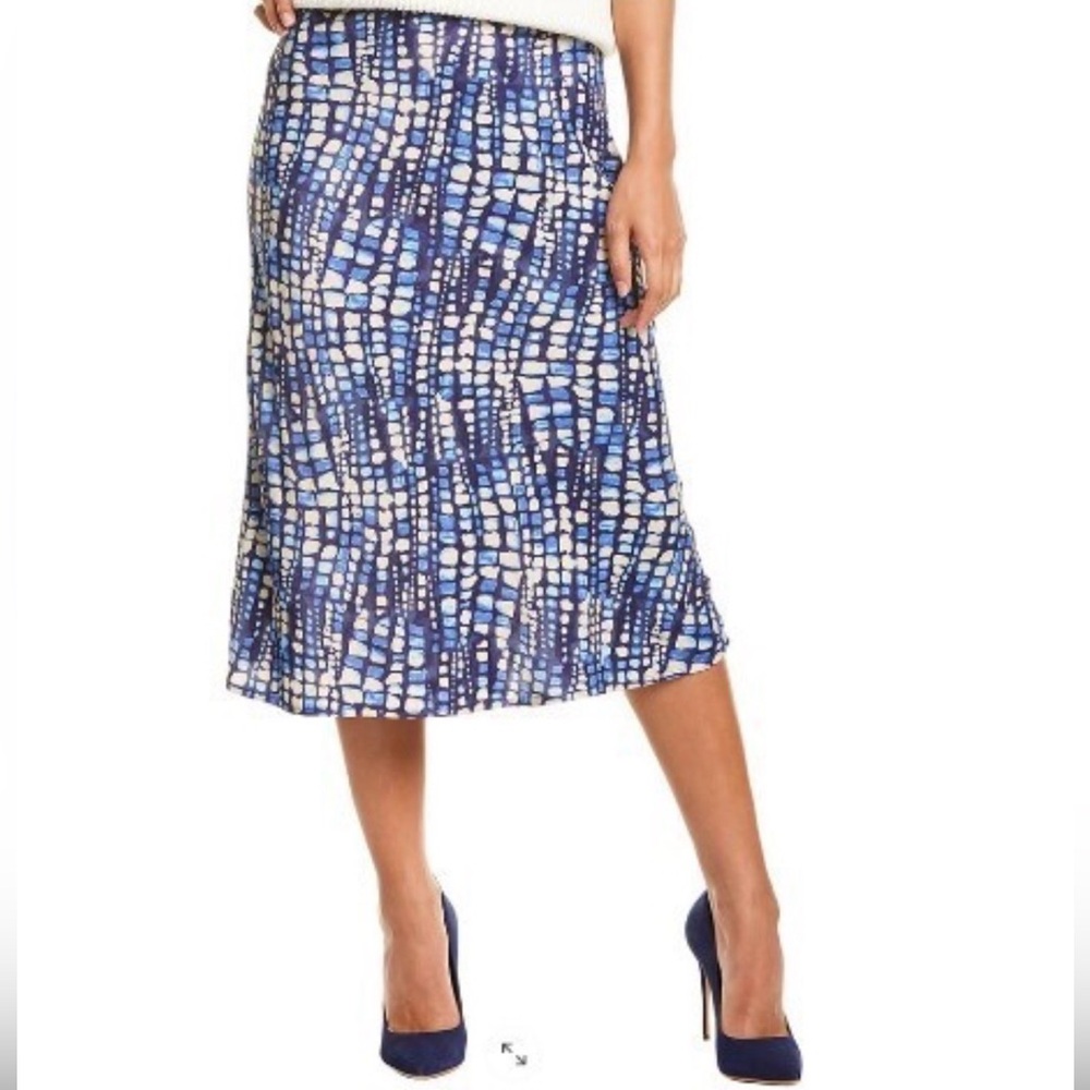 J McLaughlin Abstract Blue Print Midi Skirt Size 6
